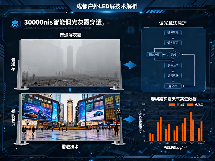 成都LED顯示屏生存戰(zhàn)：納米涂層防潮&times;自循環(huán)散熱&times;30,000nits破霧實戰(zhàn)錄